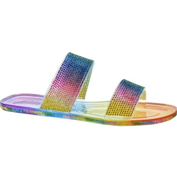 NEW Wild Pair Juba‎ Embellished Pool Side Jelly Sandals in Rainbow Bling Size 6 - Picture 3 of 11